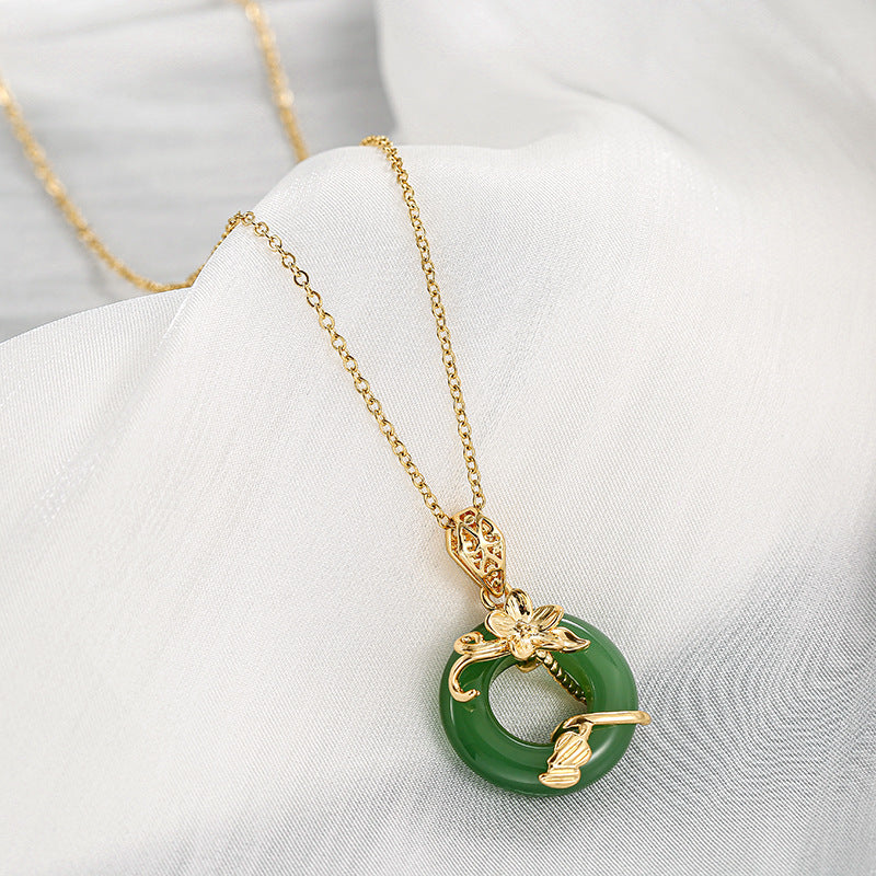 Women's Fashion Green Lotus Peace Buckle Niche Necklaces
