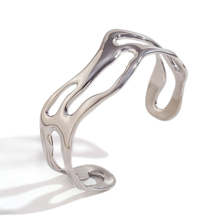 Women's Design Stainless Steel Gold Plated Simplicity Exaggeration Wave Hollow Bracelet