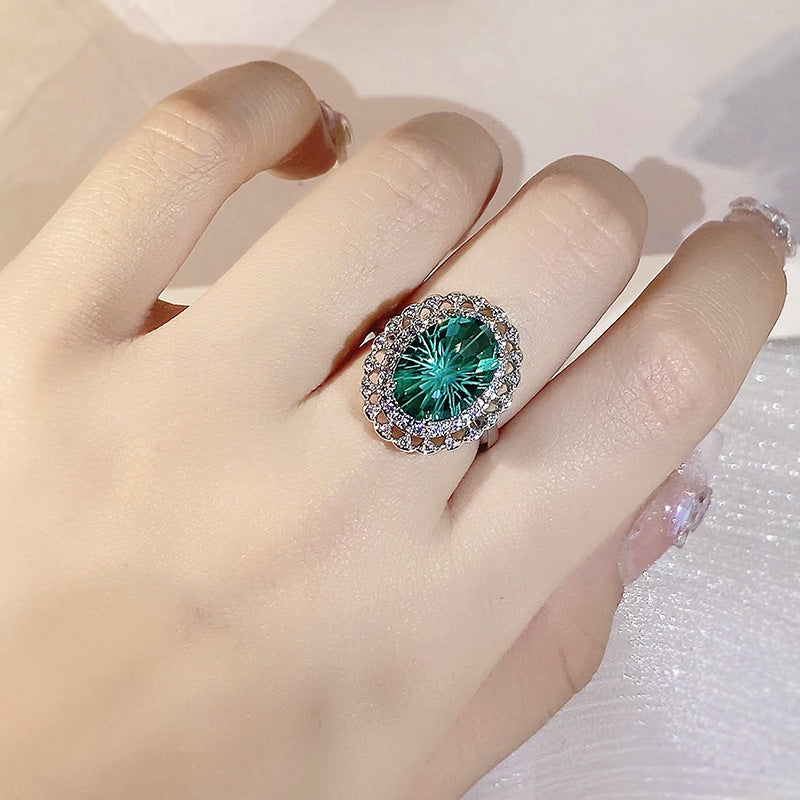 Sier Inlay Green Grandmother Design Sense Rings