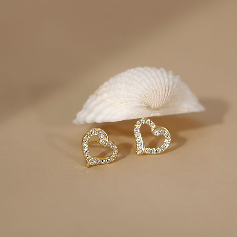 Heart-shaped Diamond Simple Heart Shape Rhinestone Earrings