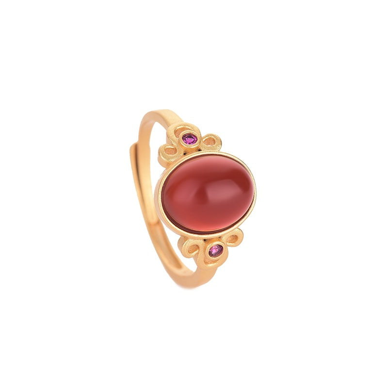 Ancient Gold Inlaid Red Agate Temperament Rings