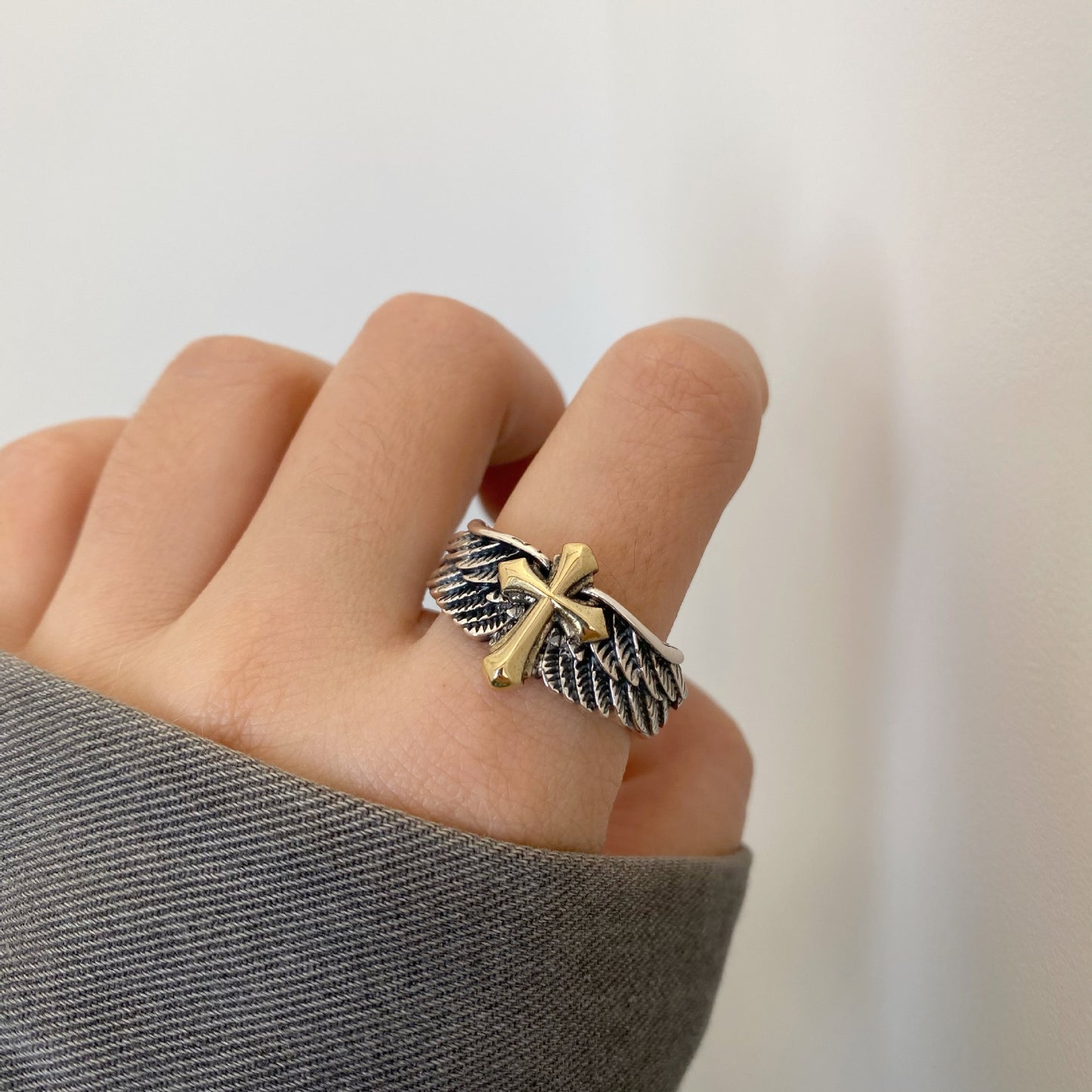 Men's Retro Angel Cross Trendy Unique Hip Hop Style Open Rings