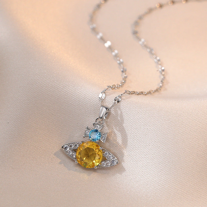 Saturn Light Luxury Colorful Crystals Zircon Tears Drop Pendant Necklaces