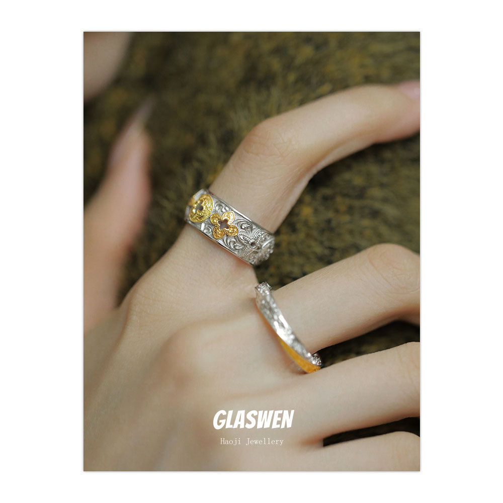Women's Flower Mobius Strip High-grade Clover Open Rings