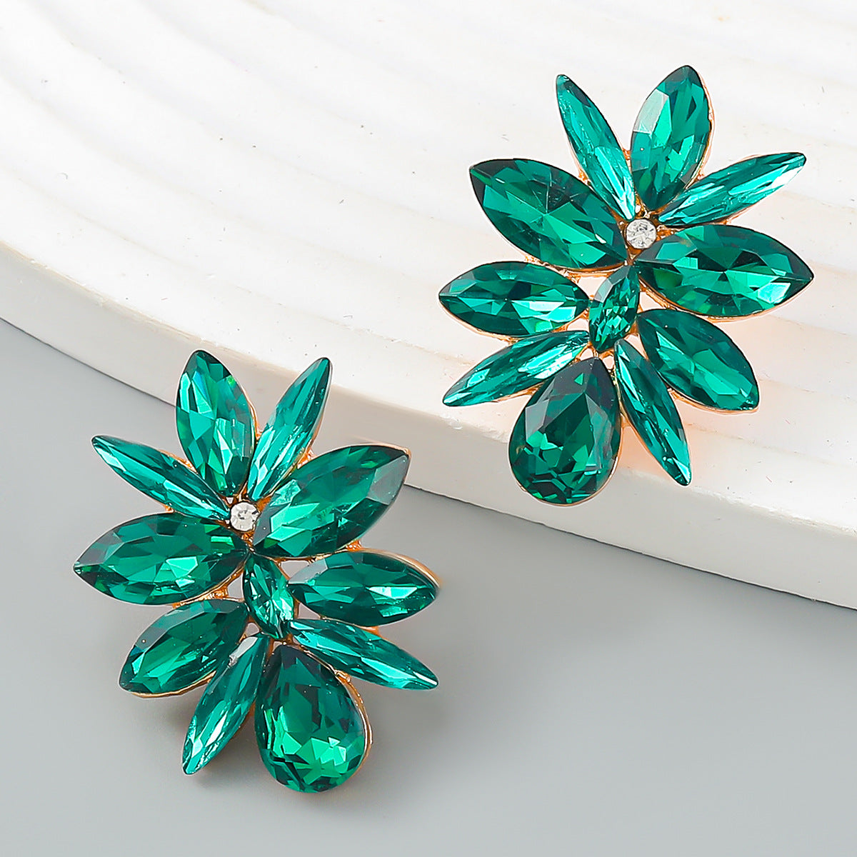 Stylish Colored Diamond Series Alloy Flower Earrings