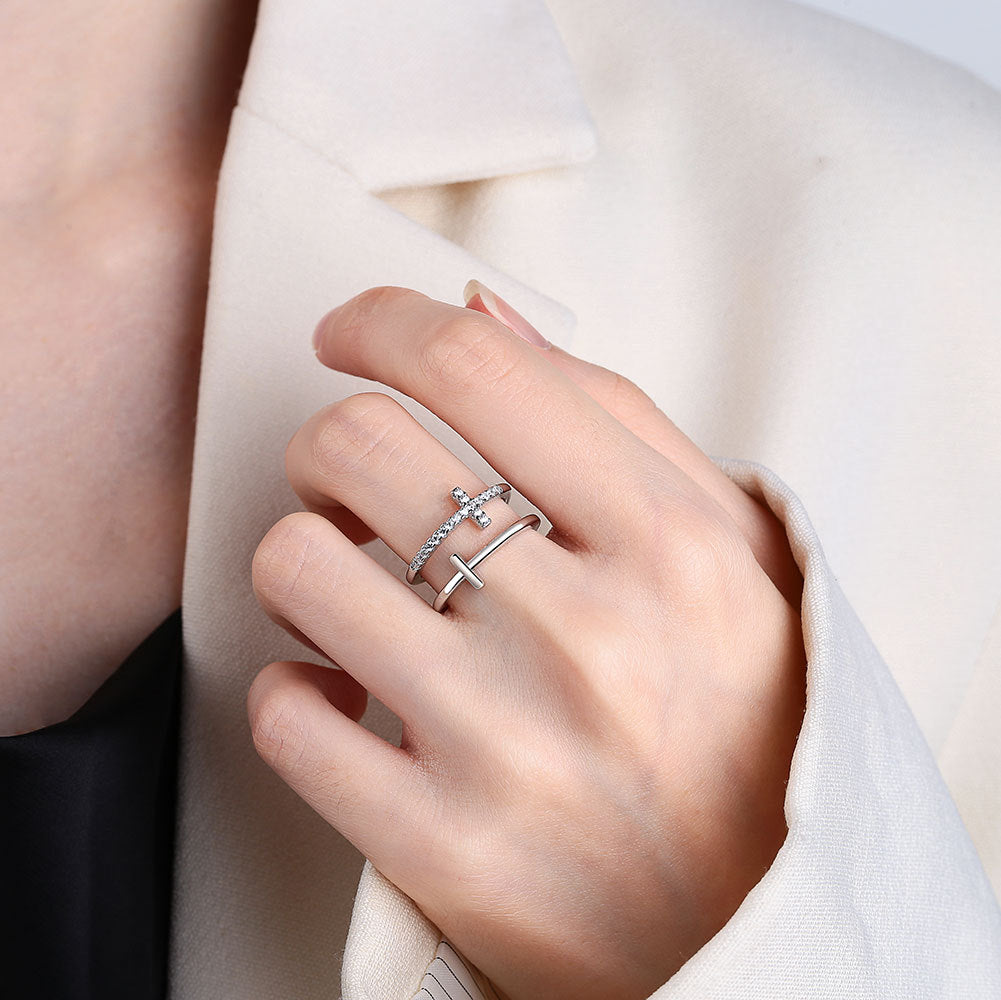 Layer Cross Female Stylish Glossy Opening Rings