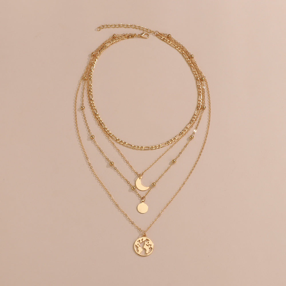 Colliers personnalisés à pendentif avec carte géométrique de lune ronde