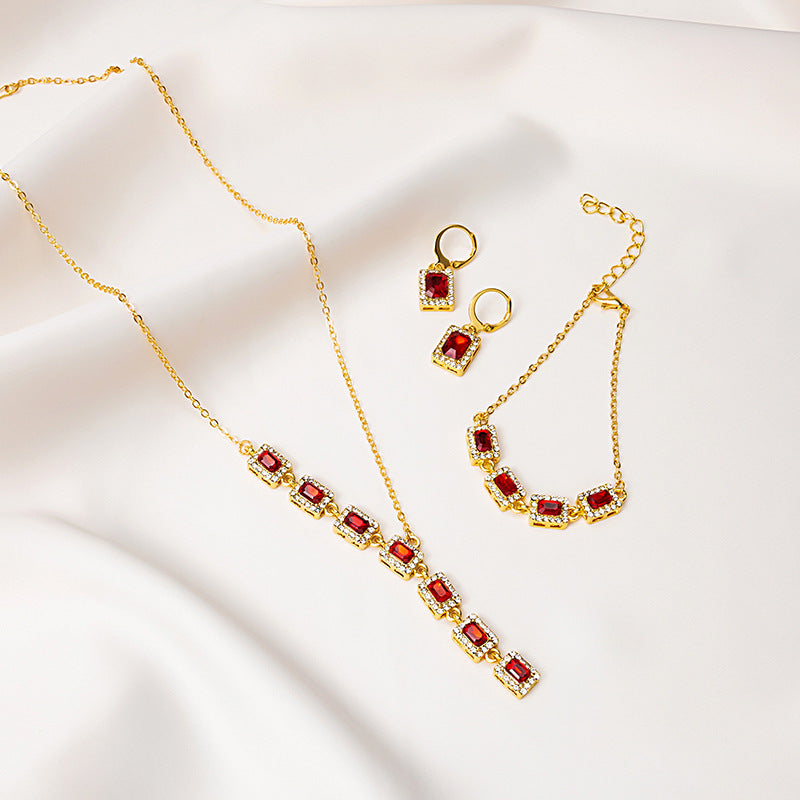 Full Rhinestone Square Emerald Colored Gems Suit Yellow Pink Necklaces