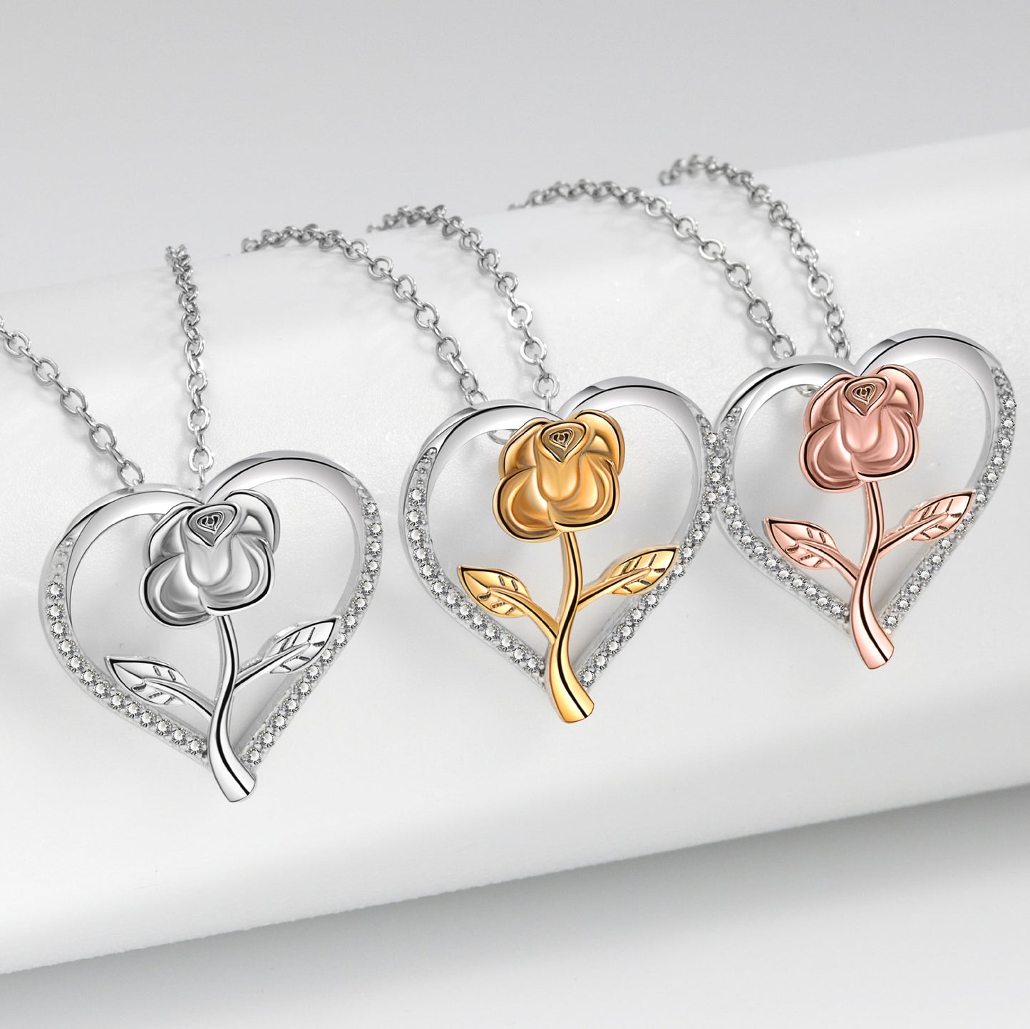 Women's Three-dimensional Rose Color Separation Electroplating Pendant Necklaces
