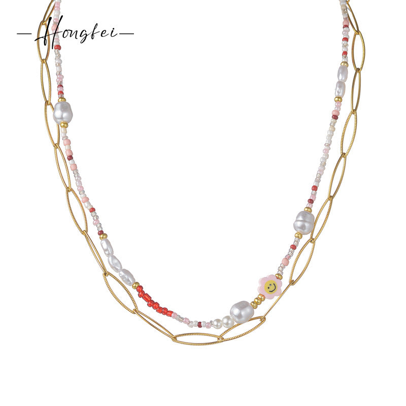 Pearl Personalized Mixed Color Beaded Embossed Necklaces