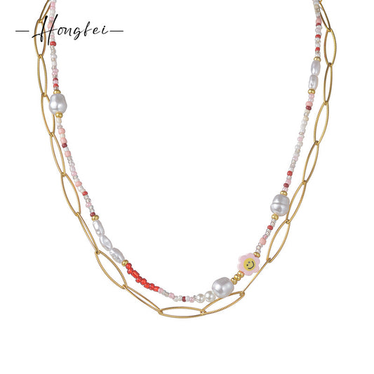 Pearl Personalized Mixed Color Beaded Embossed Necklaces