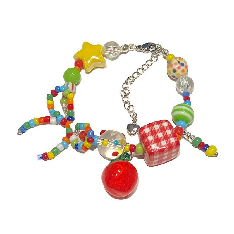 Apple Paradise Hand-woven Niche Colorful Beaded Button Cute Sweet Bracelet