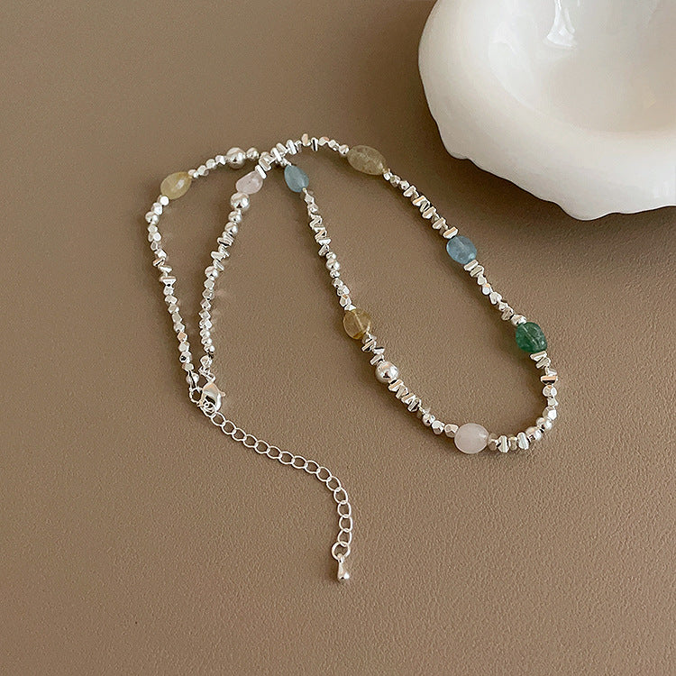 Small Pieces Of Sier Metal Natural Stone Beaded Female Necklaces