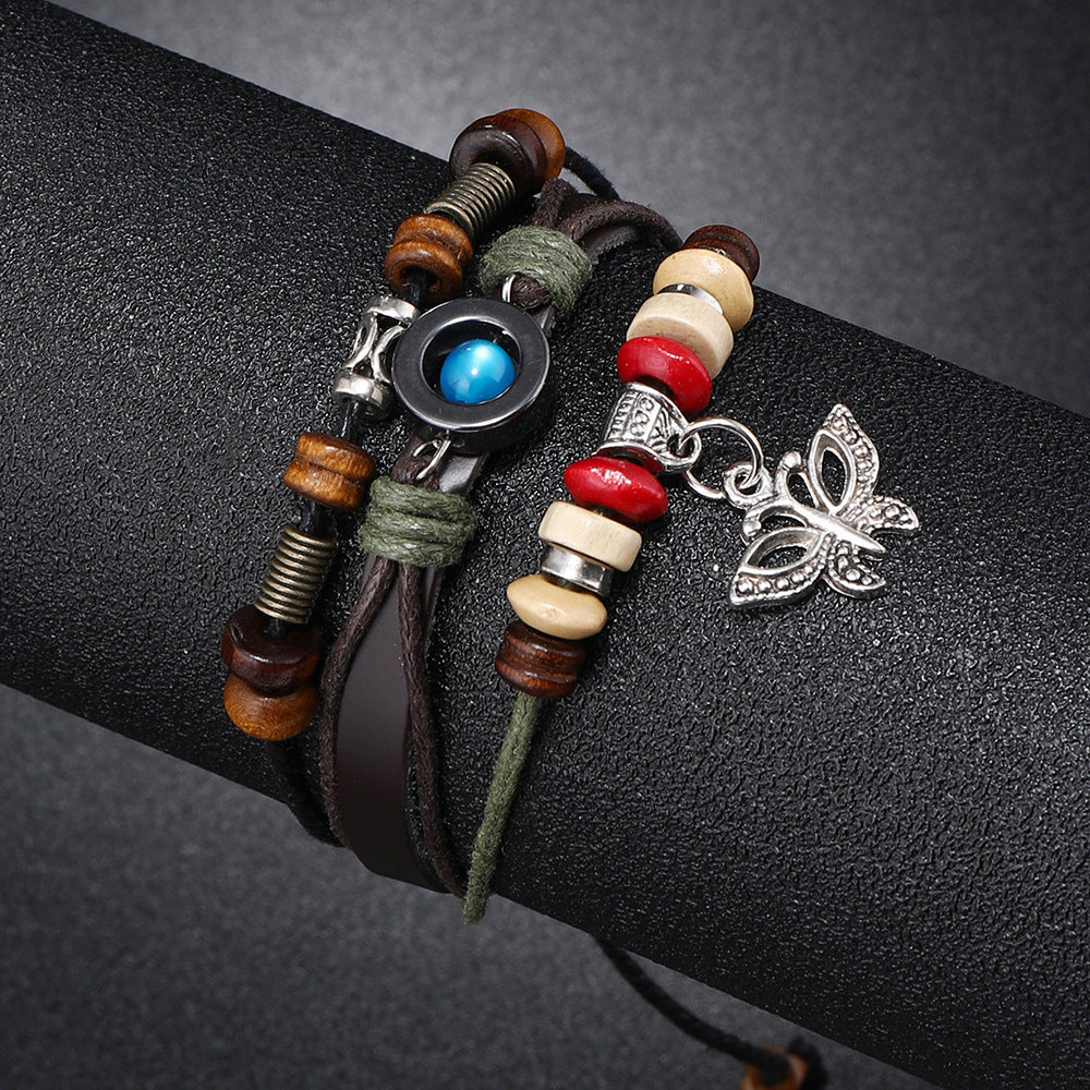 Accessories Personalized Beaded Cattle Leather Weave Vintage Bracelets