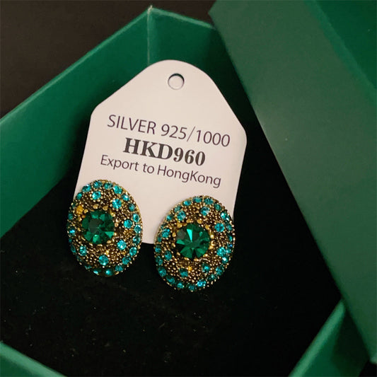 Affordable Luxury Style Green Gemstone French Geometric Earrings