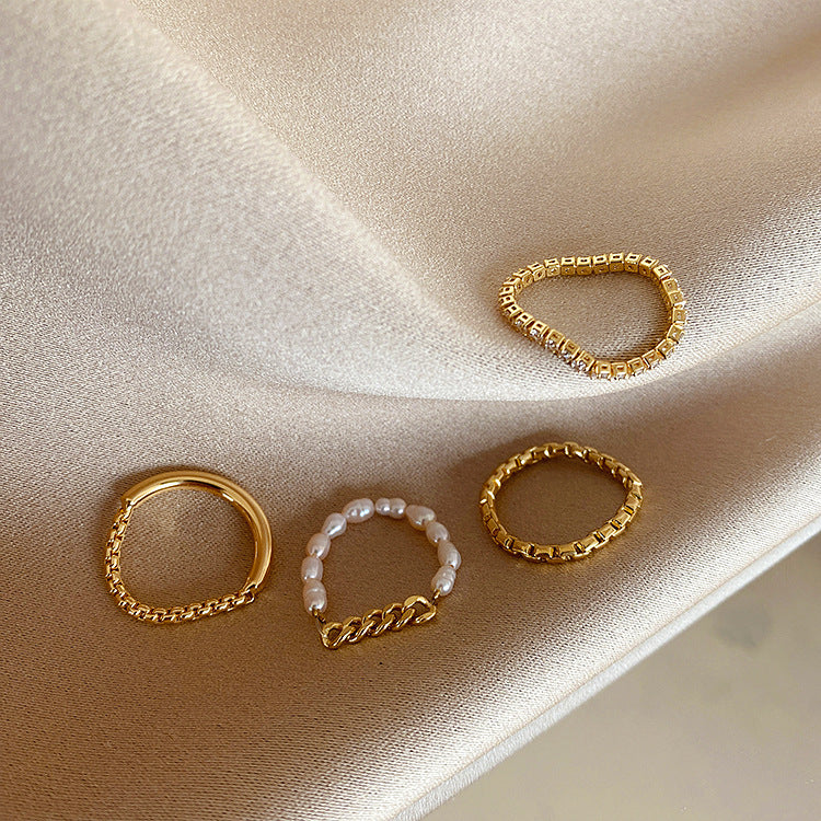 Damen-Design, Süßwasserperle, Zirkonkette, einfacher Anzug, anmutige Ringe