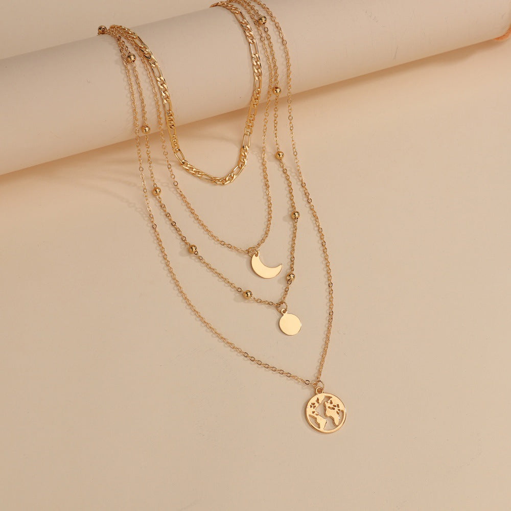 Colliers personnalisés à pendentif avec carte géométrique de lune ronde
