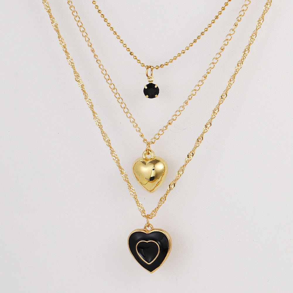 Women's Creative Heart Clavicle Chain Twin Black Necklaces