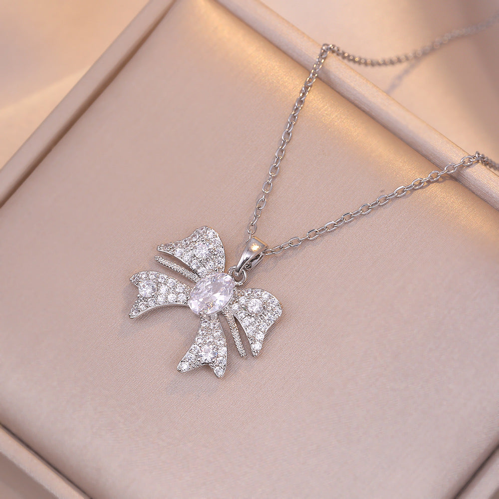 Female Minimalist Bowknot Zircon Light Luxury Necklaces