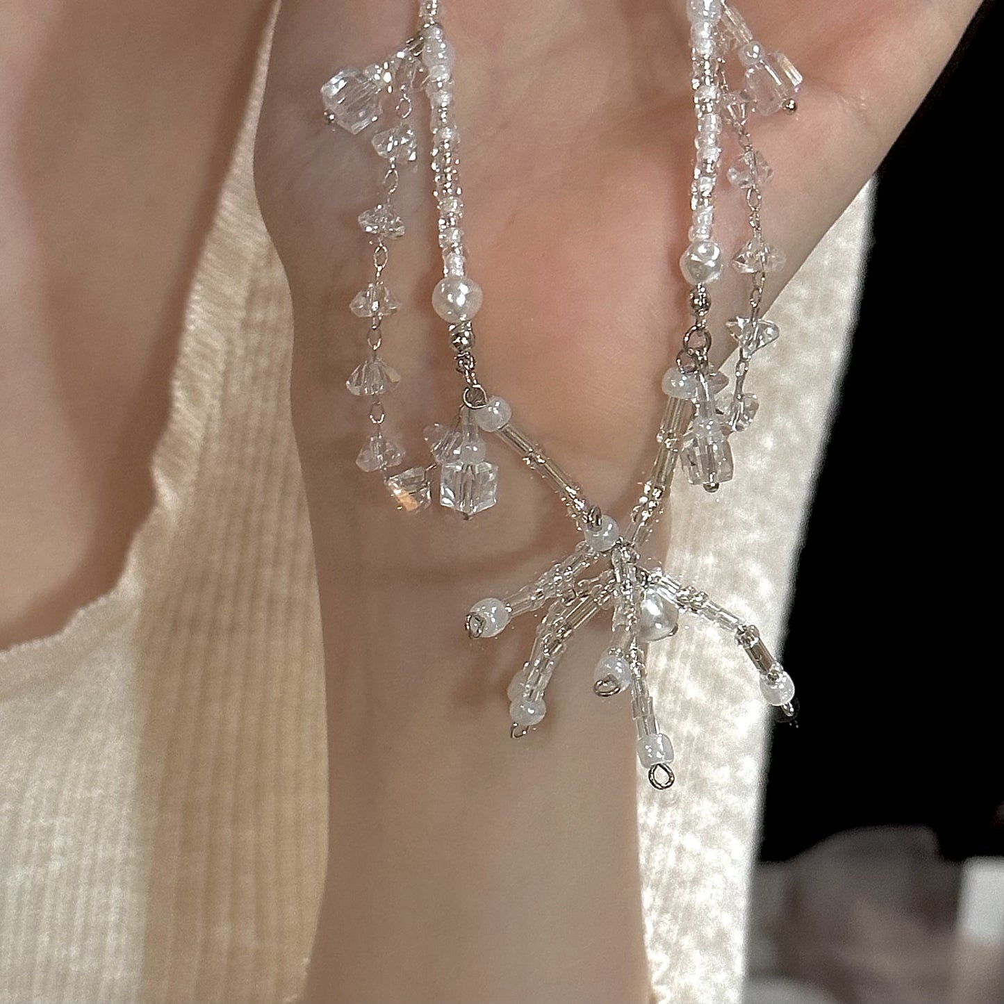 Crystal Stringed Pearls Spider Female Niche Necklaces