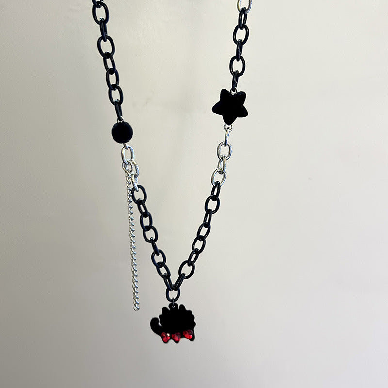 Women's Style Love Dark Personality Black Cat Pendant Flocking Necklaces