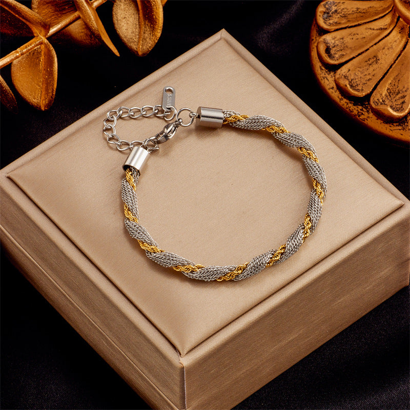 Women's Hand-woven Twist Chain Gold-plated Stainless Steel Jewelry Set