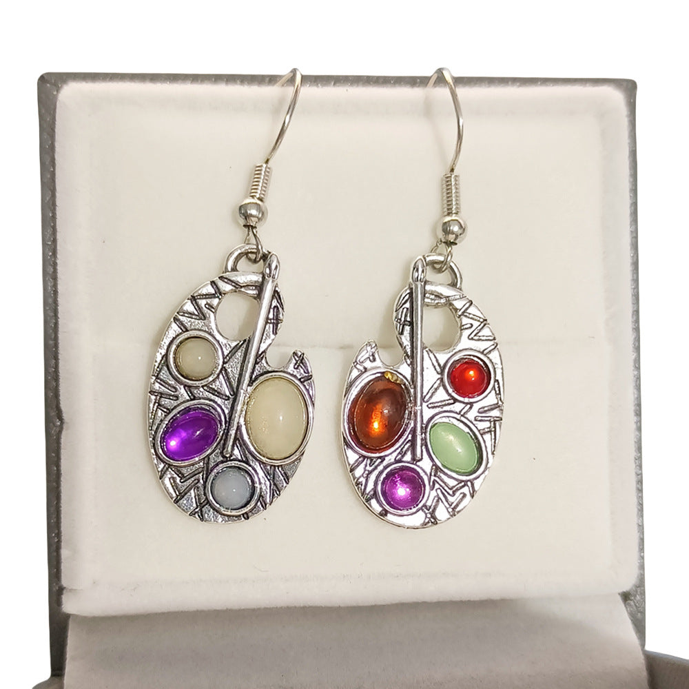 Women's Artistic Green Simple Mixed Color Painting Board Personalized Exquisite Chic Earrings
