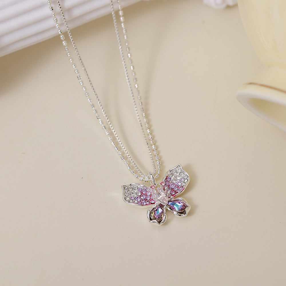 Women's Sparkling Full Rhinestone Zircon Butterfly Bow Light Luxury High Fashion Jewelry Set