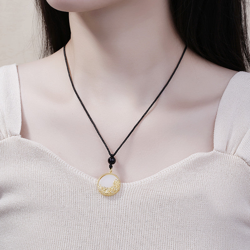 Women's & Men's Gold Inlaid Jade Chinese Style National Fashion Necklaces
