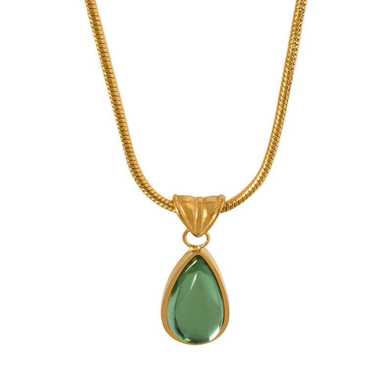 Colliers rétro pour femmes, pendentif goutte d'eau, vert Olive, bleu
