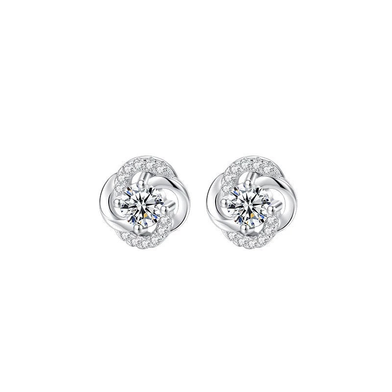 Women's Pure Sier Lucky Four-leaf Clover Diamond Light Earrings
