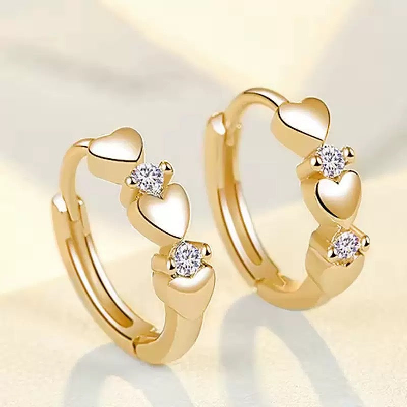 Korean Fashion Exquisite Love Ear Clip Female Inlaid Zircon Peach Earrings