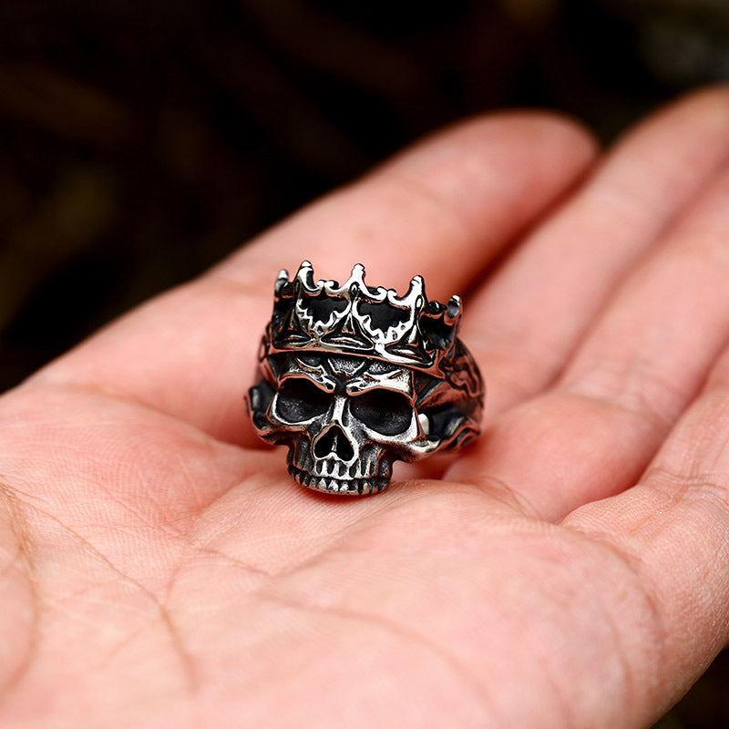 Herren Punk Titan Stahl Totenkopf Krone Edelstahl Ringe
