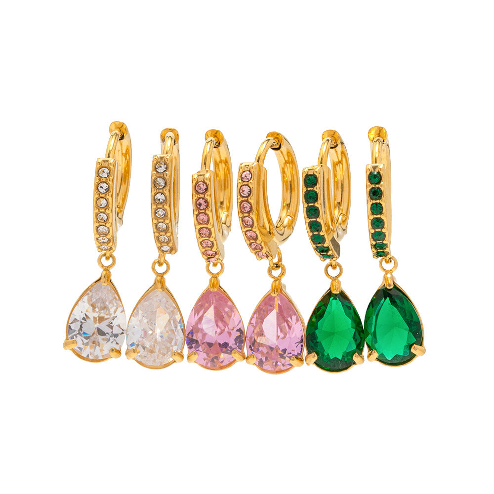Boucles d'oreilles en acier titane pleines de zirconium et d'émeraude