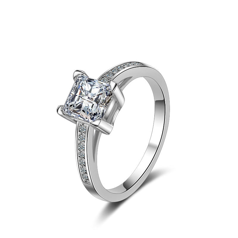 Comfortable Simple Square Rhinestone Zircon Princess Rings