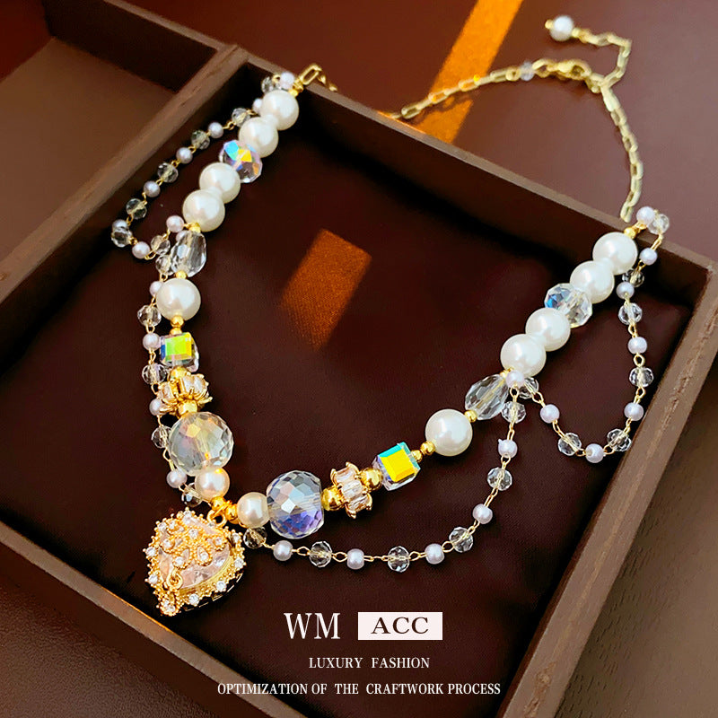 Colliers carrés en cristal pour femmes, perles d'amour, mode minoritaire