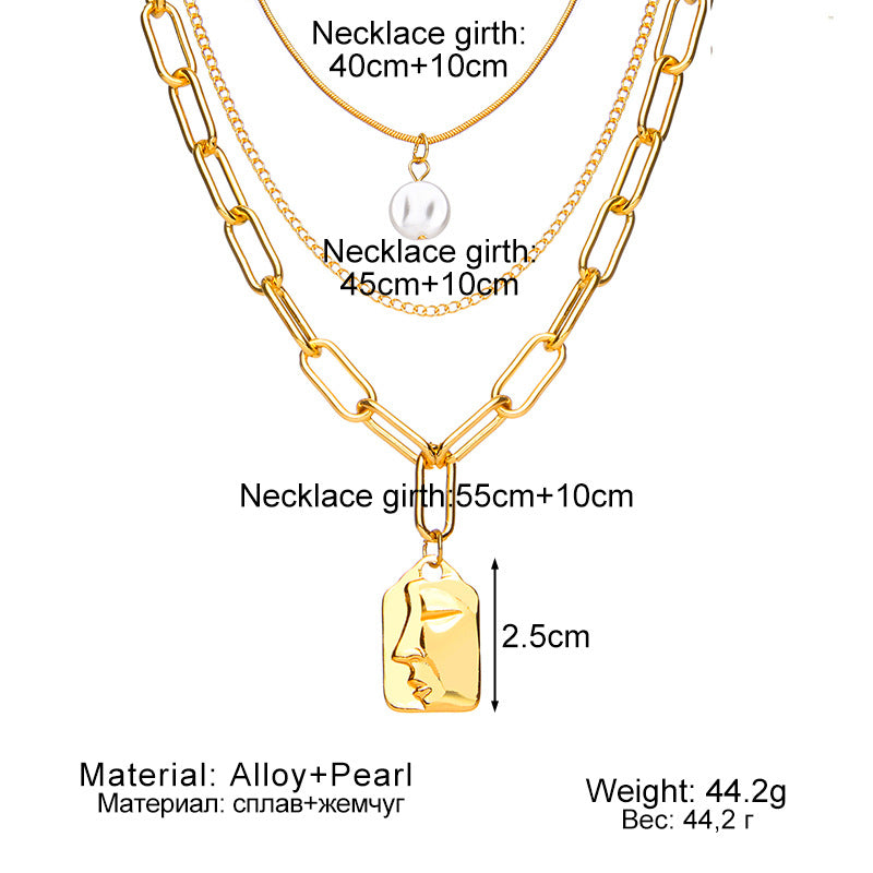 Colliers à pendentif en alliage avec visage en relief de perles créatives
