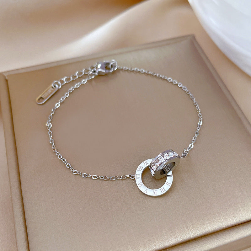 Women's Roman Font Titanium Steel Gold Design Light Bracelets