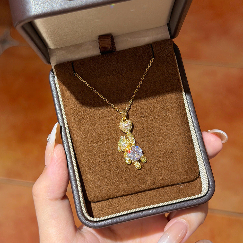 Female With Hearts Zircon Bear Light Luxury Pendants