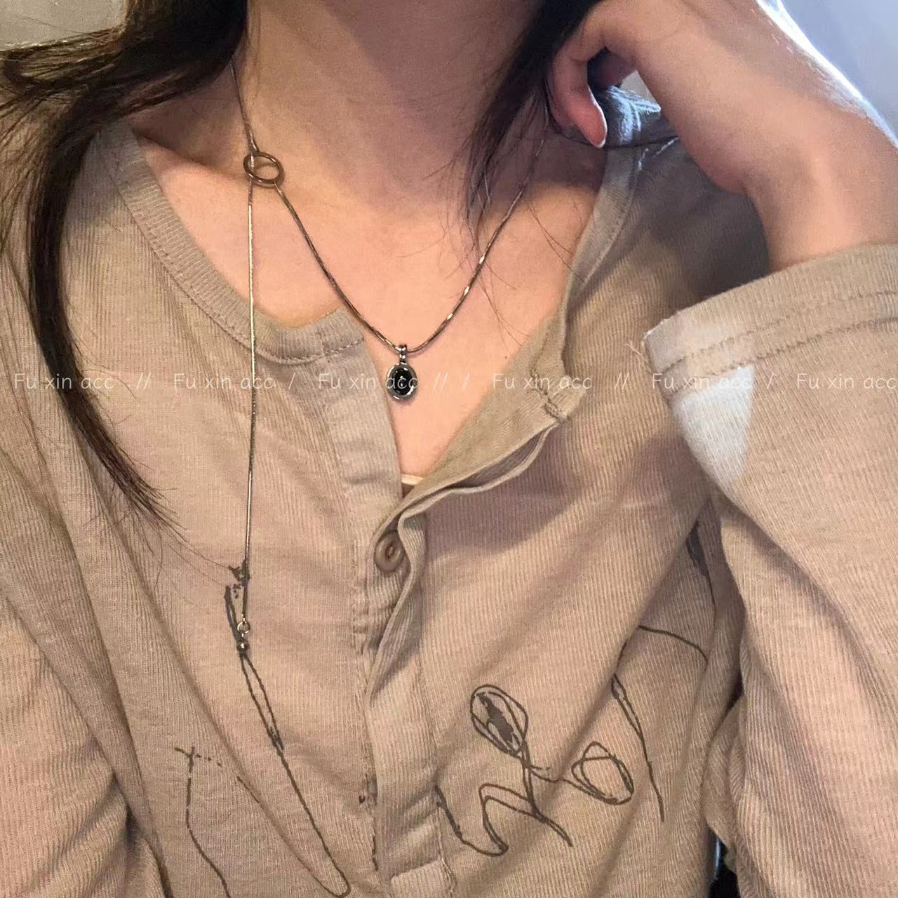 Agate Cold Style Sweater Chain Light Luxury Necklaces