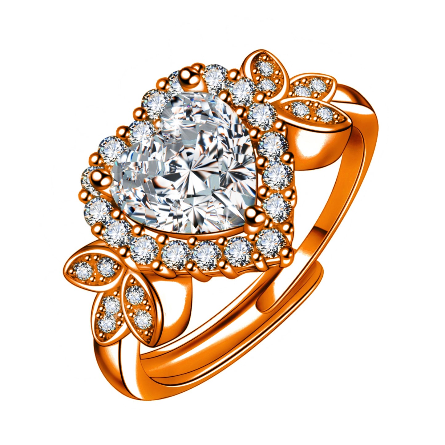 Women's Sparking Zirconium Heart-shaped Rhinestone Design Fashion Temperament Korean Rings