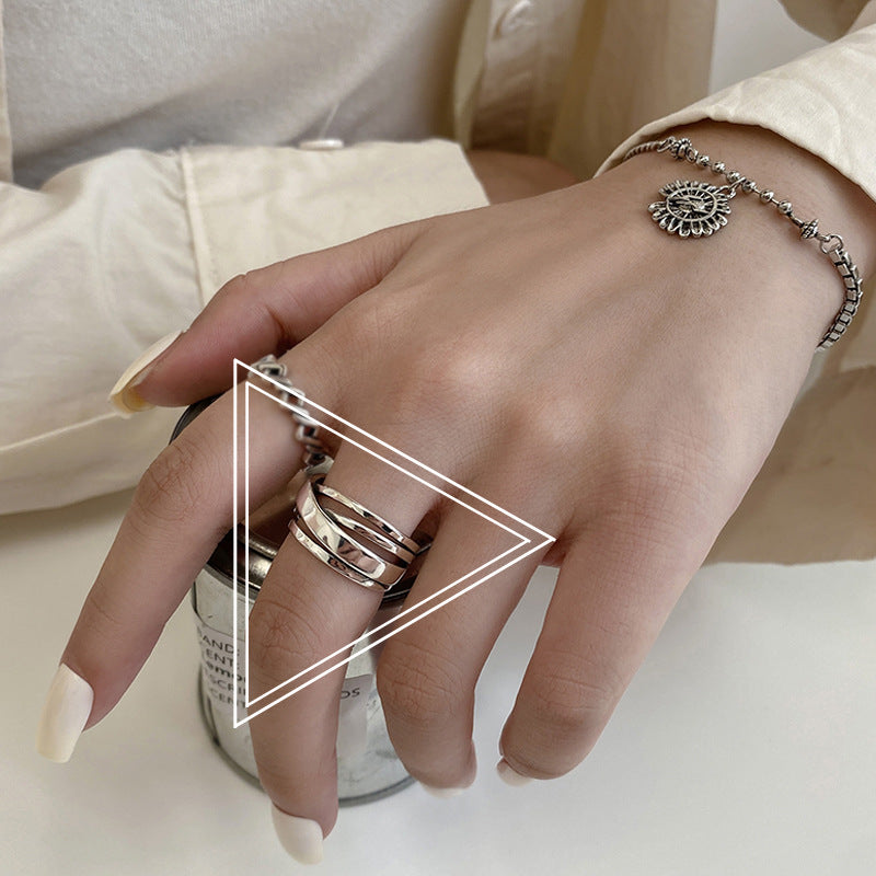 Women's Hollow Cross Glossy Cord For Braiding Distressed Rings