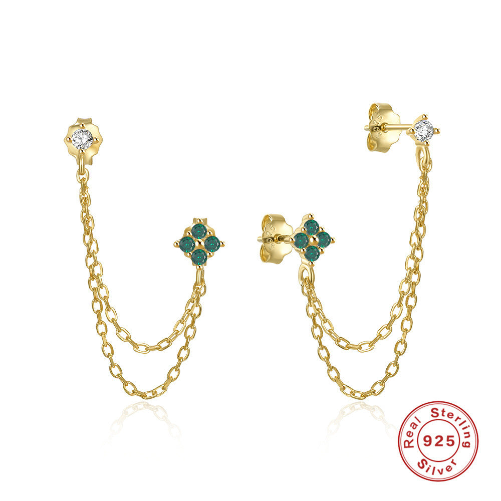 Boucles d'oreilles en forme de chaîne et de diamants pour femmes, Style argent sterling