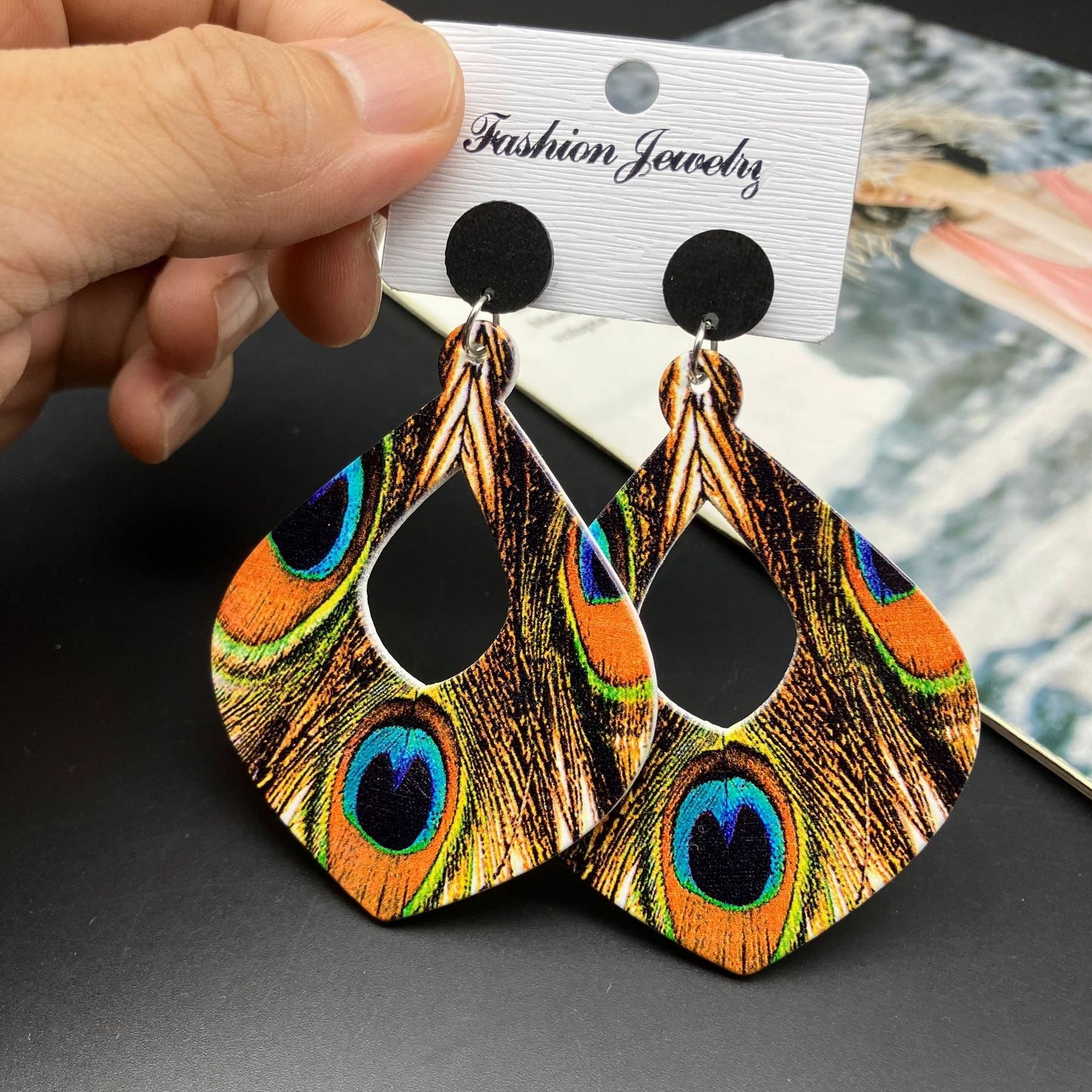 Bohemian Retro Ethnic Style Peacock Feather Earrings