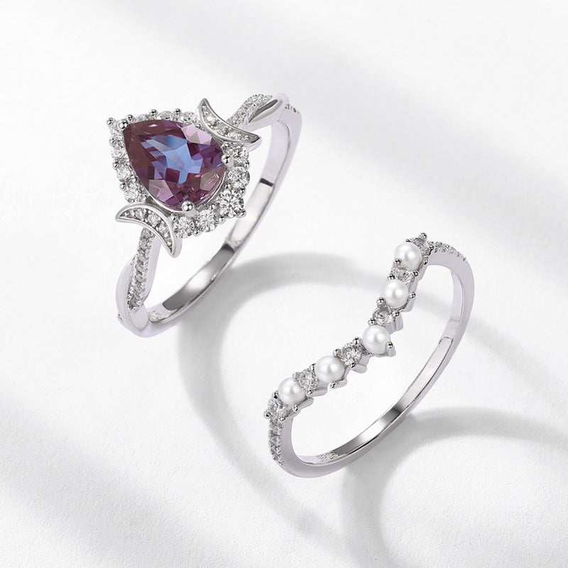 Alexander Stone Sterling Sier Inlaid Freshwater Pearl Rings