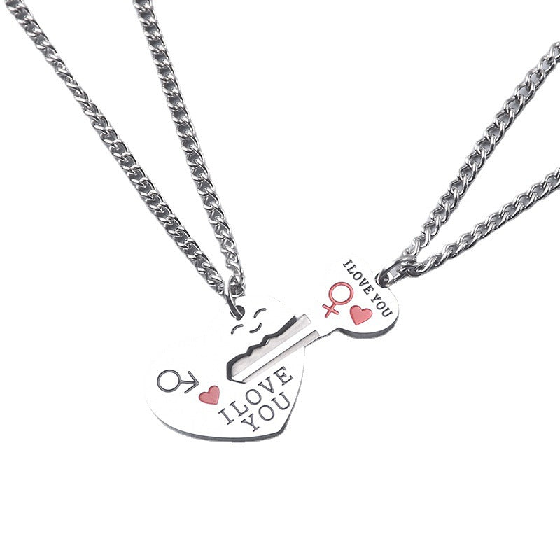 Women's & Men's Titanium Steel Colorfast Couple English Love You And Necklaces
