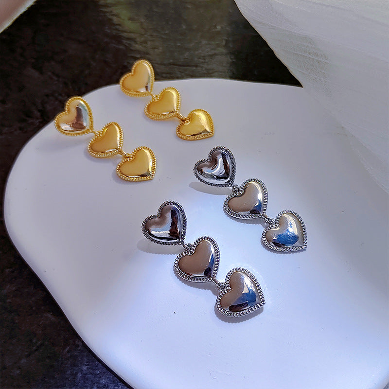 Heart-shaped Tassel Auricular Needle Light Luxury Temperament Earrings