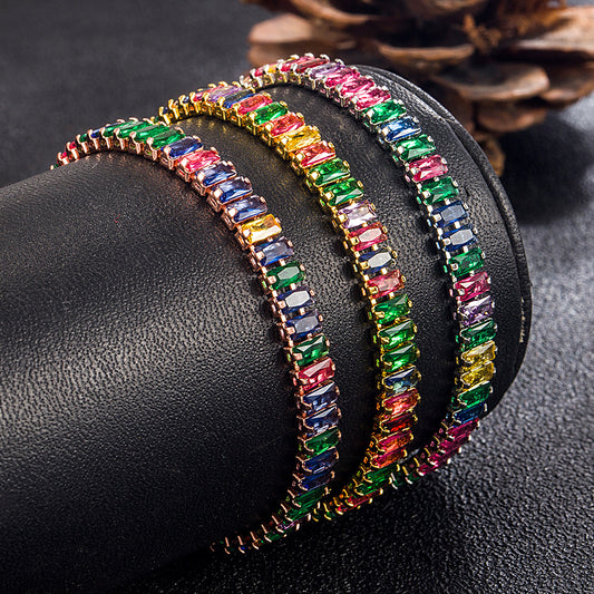 Women's Fashion Colorful Zirconium High-grade Ornament Rectangular Bracelets