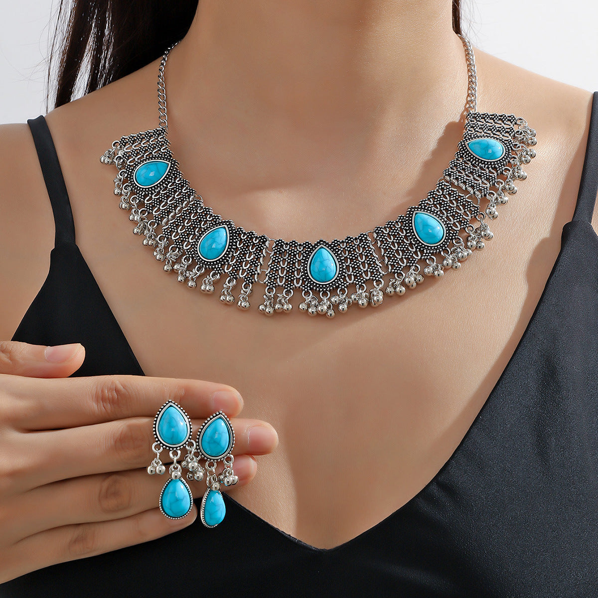 Ensemble et colliers de style ethnique bohème turquoise pour femmes