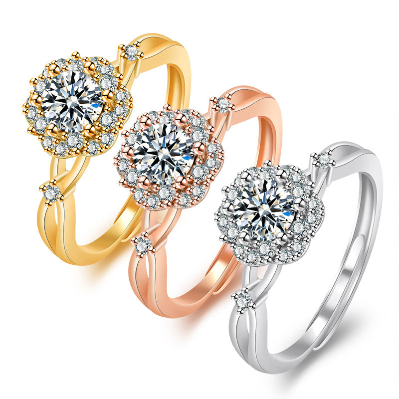 Imitation Diamond Rich Flower Stamen Open Rings